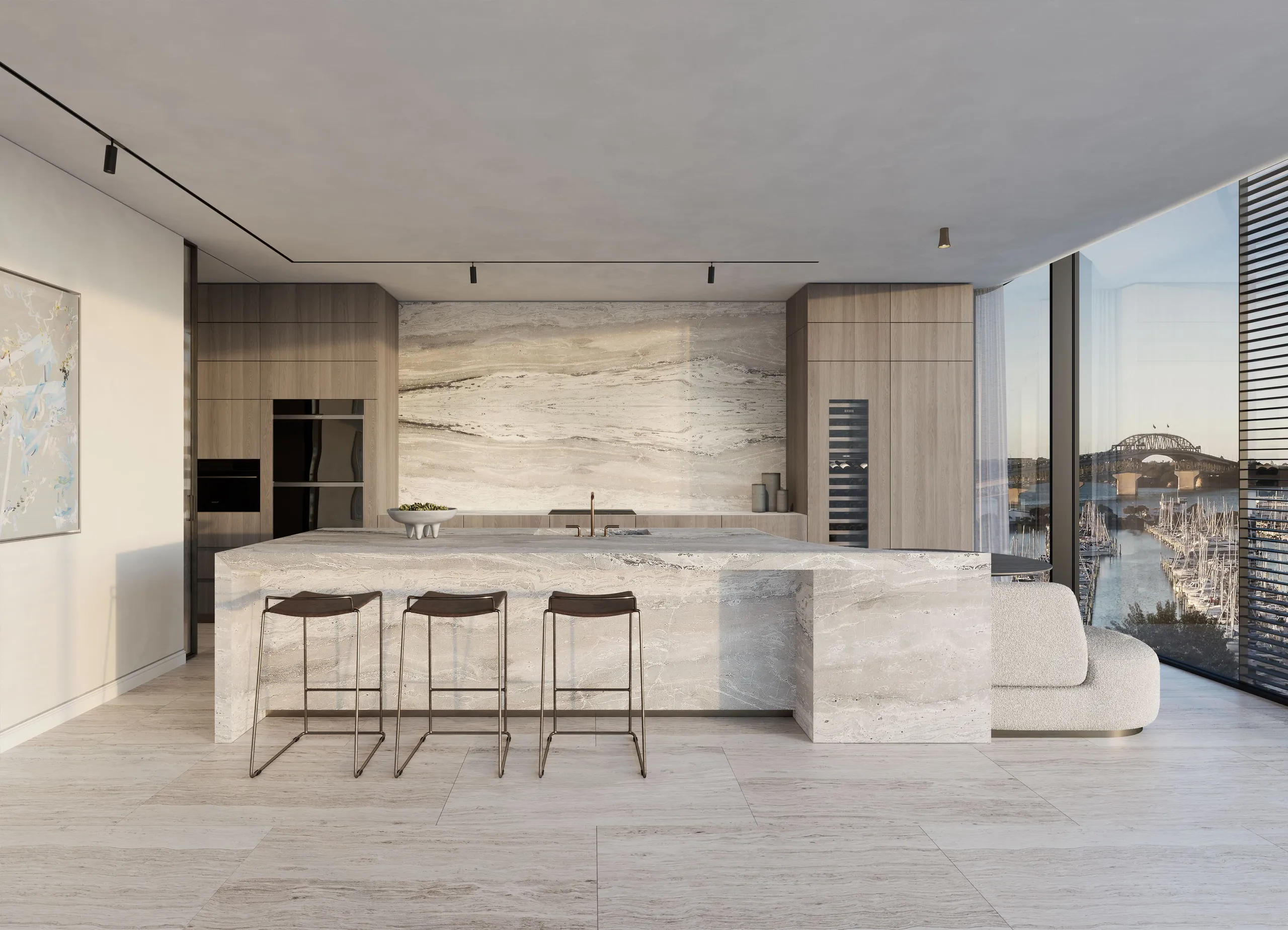 Kitchen with stone benchtop and banquette